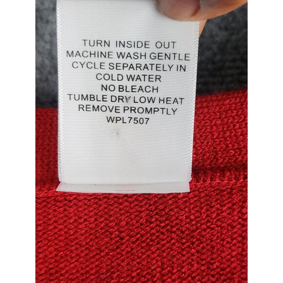 Vintage 80's Uniform Mills Cardigan Sweater Men Sz XL Red V NECK Knit USA Office - Picture 9 of 10